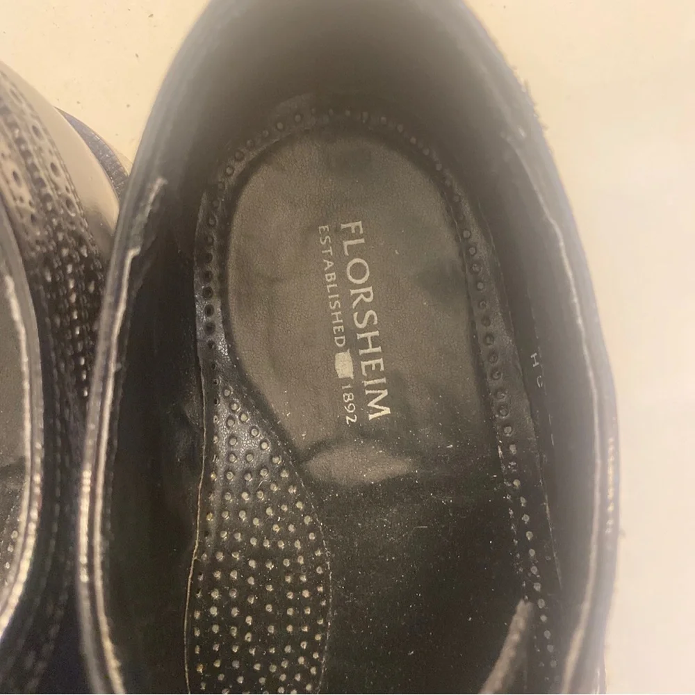FLORSHEIM Black Wingtip Lace Up Dress Shoes Mens 9.5 D EUC lcsr $130